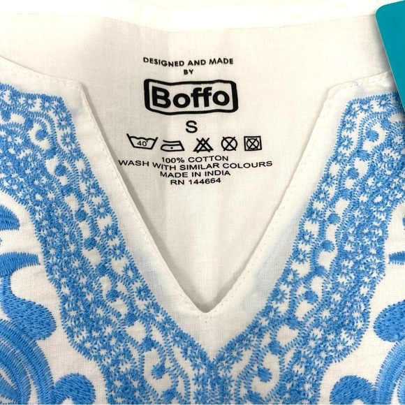 Boffo Tunic Top 100% Cotton Made in India Blue Embroidered Beach Cover N… - Picture 7 of 9
